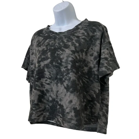 NWT Jenni Women's Gray Swirl Tie Dye Lounge Short Sleeve Crop Top - Picture 2 of 6